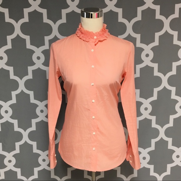 J. Crew Tops - ⭐️ J. Crew Ruffle Neckline Button Down Shirt : A